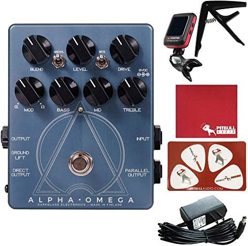Darkglass Electronics Alpha Omega AO Bass Preamplifier/Overdrive Guitar Effects Pedal with Polish Cloth, Pick Card, Tuner, Capo, 9V Power Supply