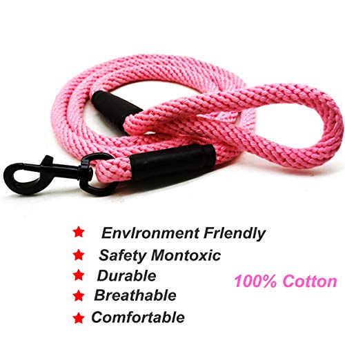 Mycicy Dog Leash,6FT Cotton Rope Dog Leash Heavy Duty Strong Durable Rope Dog Leash for Medium and Large Dogs,Pink 1/2 inch