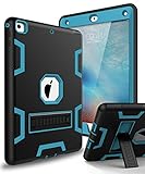 XIQI New iPad 9.7 2018 Case,iPad 6th Generation Case Three Layer Kickstand Armor Defender Heavy Duty Shock-Absorption Rugged Hybrid Protective Case for Apple iPad 9.7 2017/2018 Release,Black Blue