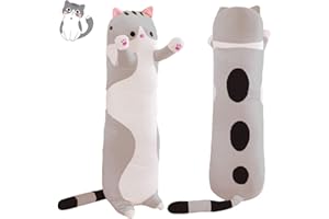 FAVOSTA Soft Cute Plush Cat Body Pillow, Cat Stuffed Animals Throw Pillow Cotton Kitten Sleeping Pillow Back Cushion, Stuffed Plush Doll Toy Gifts for Kids Girlfriend(Gray, 50cm/19.68Inch)