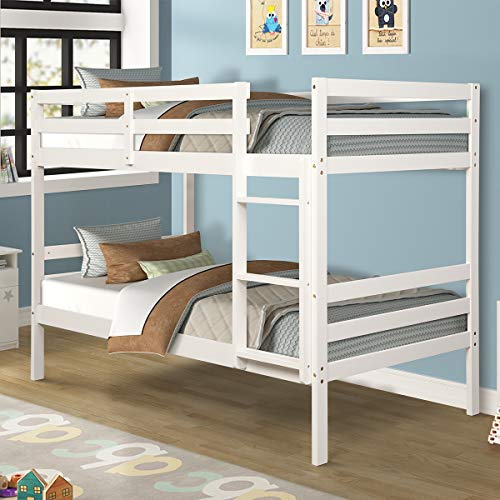 Costzon Twin Bunk Bed, Solid Hardwood Twin Over Twin Bed for Kids with