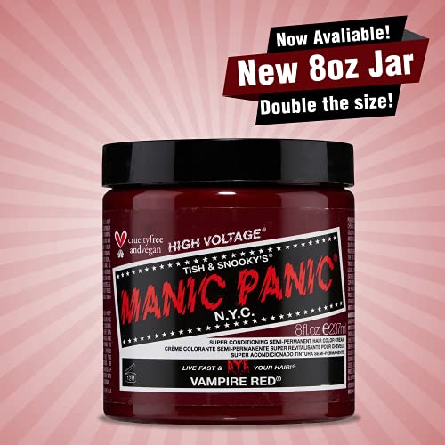 MANIC PANIC Classic Vampire Red Semi Permanent Hair Color - Deep Blood Red Hair Dye for Women & Men That Lasts 4-6 Weeks - Vegan, Ammonia & Cruelty-Free - Create & Mix Custom Shades (8oz)