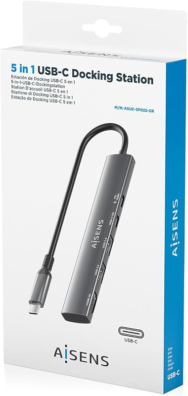 - ASUC-5P022-GR - USB-C Dock 5 EN 1, USB-C A 1xHDMI 2xUSB-A 1xUSB-C 1xUSB-C PD, Gris, 15CM