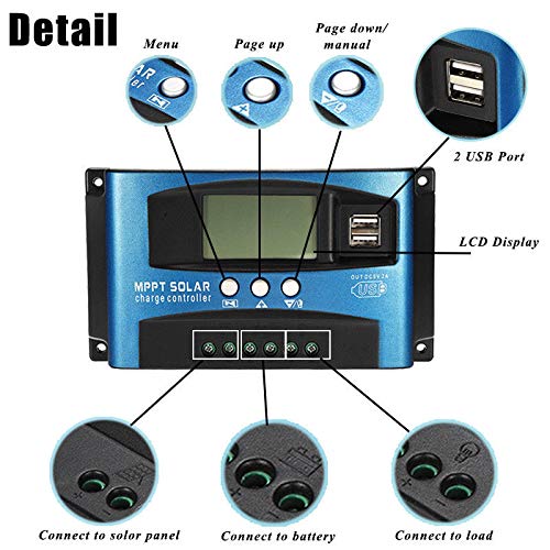 Zoomarlous 40A-100A MPPT Solar Panel Regulator Charge Controller 12V/24V Auto Focus Tracking Device
