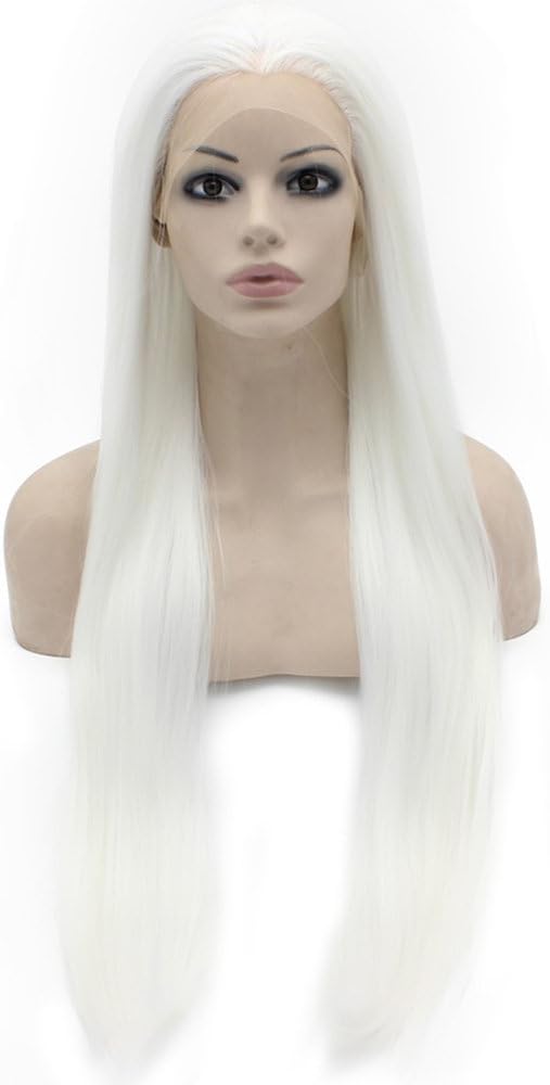 Extra Long Straight Snow White Lace Front Costume Party Wig