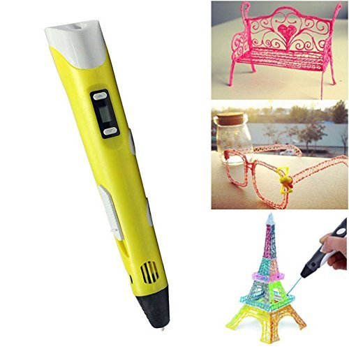KSRplayer Upgraded Version ABS Filament Auto In/Out 3D Drawing Printing Magicpen Pen V2.0 With LED Free Filament For Children Printing Artist Drawing Doodler Automatic Feed /Out (Yellow)