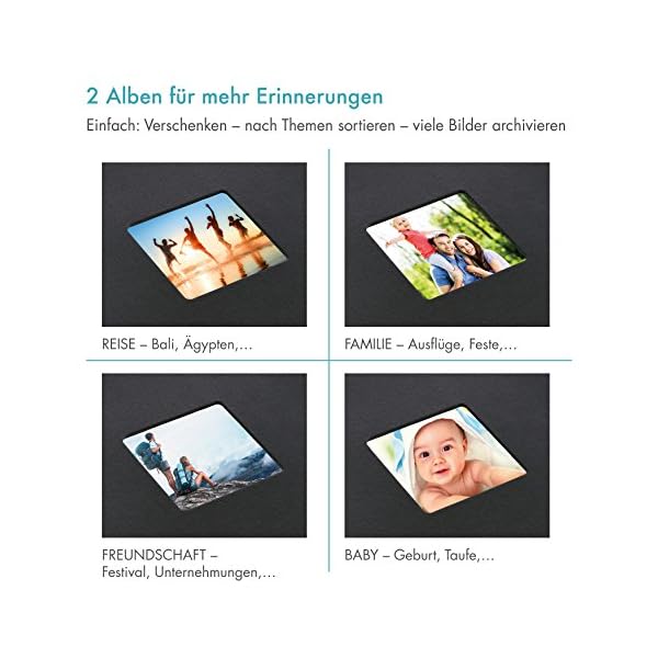 Fotoalbum XXL I Album 2er Pack zum Selbstgestalten (30x30 cm) I je 400 Bilder zum einkleben in 10x15 Format I schwarz – Bild 3