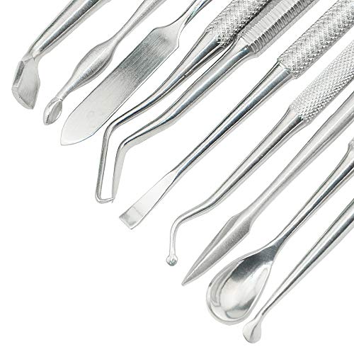 TOVOT 10-Piece Stainless Steel Double-Sided Wax Carvers Set Tools Clay Pottery Sculpture Tools Dental Instrument Kits (Silver-2)