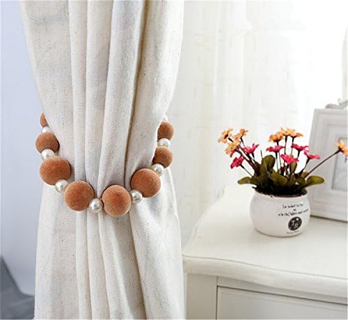 OCCIENTEC 1 Pair of Curtain Tiebacks Holdbacks Home Decorative Pearl Beaded Rope Tiebacks for Curtains(Dark Brown)