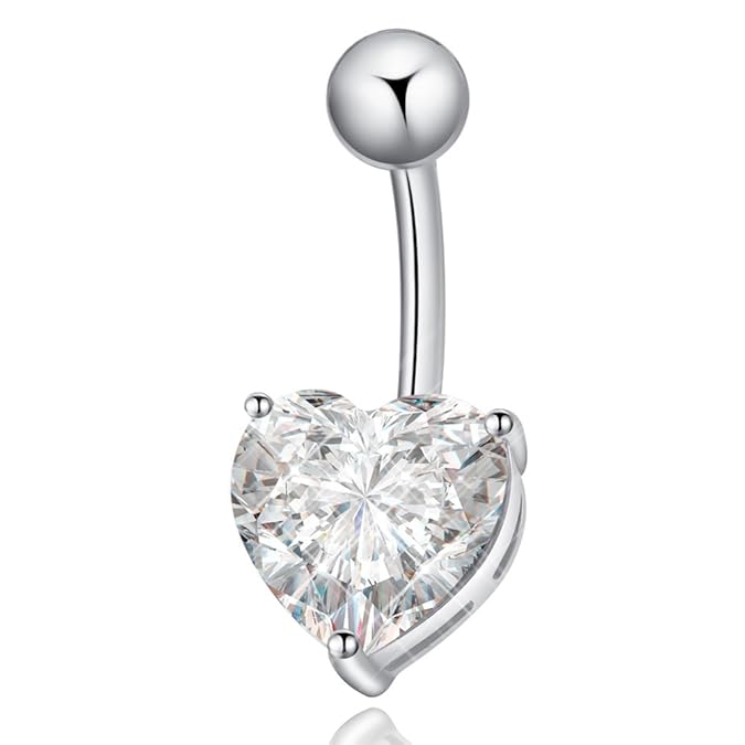 ESHIONER G23 Titanio Piercing Ombelico Pendente Argento Anallergico Piatto Piccolo Corto Lungo CZ Navel Belly Piercing 14G 10MM - Foto 5