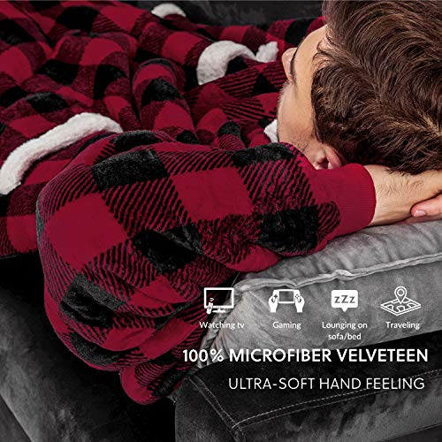 Bedsure Long Wearable Blanket , Sherpa Blanket Hooded , Standard Blanket Sweatshirt with Deep