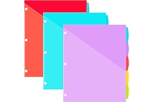 JISUSU 5-Tab Plastic Binder Dividers with One Front Pockets - 3 Sets, 15 pcs Multicolor Pocket dividers for 3-Ring Binders, dividers with tabs