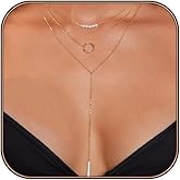 Airmb Lariat Silver/Gold Necklace for Women 925 Silver/14K Gold Plated Dainty Long Necklace Y-Shaped Drop Pendant Necklaces Choker Trendy Chain Simple Layered Necklaces CZ Jewelry for Women Set Gift