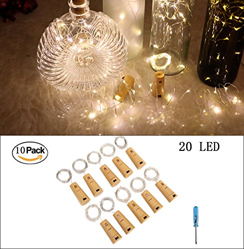 Sunlane 10 Pack Wine Bottle Lights with Cork-20 Led Battery Powered Copper Wire Fairy String lights for Garden, Patio Pathway Décor, Outdoor, DIY, Party, Wedding (10, Warm White)