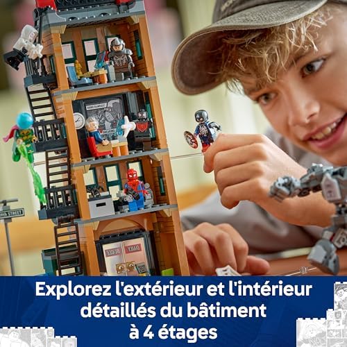 ǀ Marvel Spider-Man Contre Mystério : Le Daily Bugle - Jeu avec Bâtiment à Construire - Jouet Super-Héros - Figurine de Robot & 7 Minifigurines - Cadeau pour Garçon ou Fans dès 10 Ans 76342