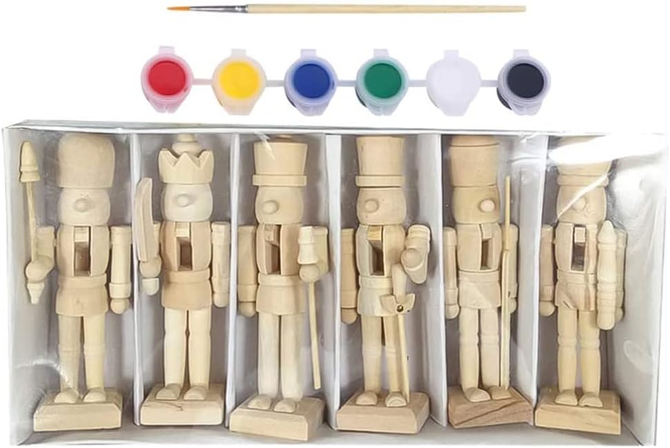 Nutcrackers - Sizet Unfinished Wood Nutcracker Ornaments Unpainted Mini Wooden Figurines, Set of 6
