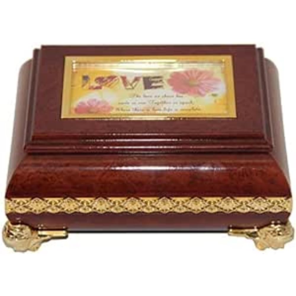 Musicboxworld Rectangular Jewellery Box in Wood Design, Multi-Colour, 15.8 x 7.6 x 13 cm