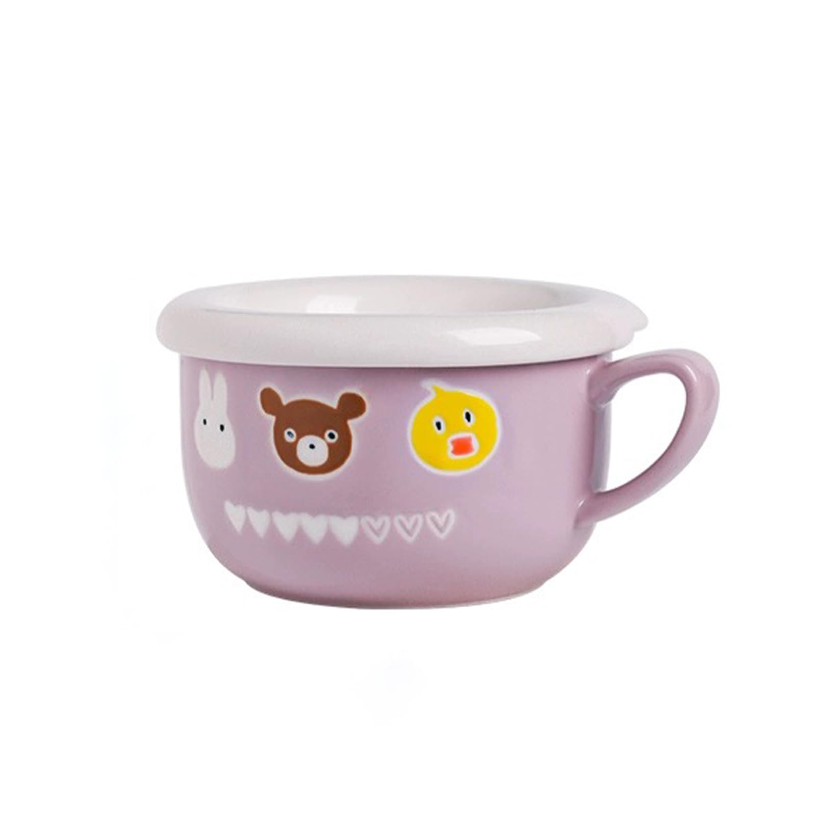 Soulnioi Ceramic Coffee Mug, Cute Bear Cappuccino Cup with Lid, 400ML Breakfast Oatmeal Cup Tea Milk Cup for Gift - Purple