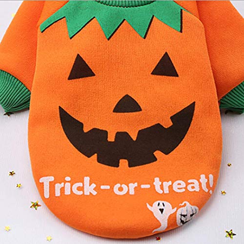 YJYdada Pet Fleece, Halloween Pet Puppy Orange Pumpkin Sweatshirts Dog Clothes Costume (XS) - Thumbnail 5