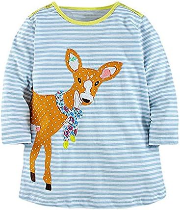 Jumping Meters Kids Deer Print Long Sleeve T-shirt Dress Size 2T,Sky Blue