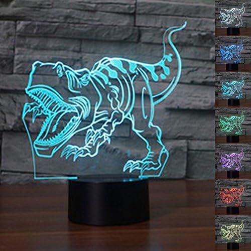 3D Abstract Dinosaur Night Light Touch Switch 7 Color Change LED Table Desk Lamp Acrylic Flat ABS Base USB Charger Home Decoration Toy Brithday Xmas Kid Children Gift