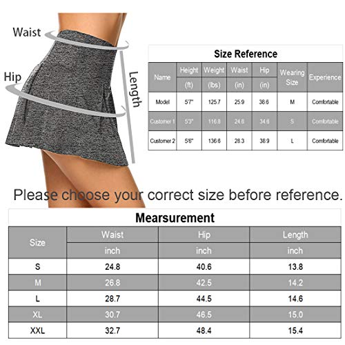 HDLUSIA Women's Active Skort Athletic Stretchy Pleated Tennis Skirt for Running Golf Workout Grey