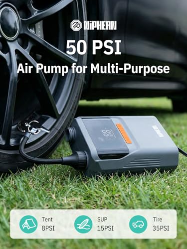 Niphean Electric Inflator with Built-in Battery, 50 PSI Electric Inflator for Tires, Sup and Mattresses, Portable Electric Air Pump with Auto Shut-off for Inflatables and Deflation