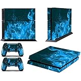 Skins for PS4 Controller - Decals for Playstation 4 Games - Stickers Cover for PS4 Console Sony Playstation Four Accessories PS4 Faceplate with Dualshock 4 Two Controllers Skin - Blue Fire
