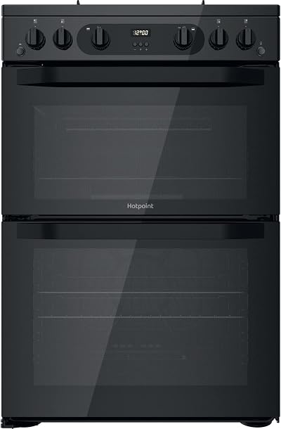 Hotpoint 60cm XXL Capacity Double Oven Gas Cooker Black