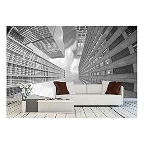 City Skyscrapers, Fisheye Upward Street View - Removable Wall Mural | Self-Adhesive Large Wallpaper - 66x96 inches