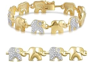 Beyond Brilliance Cute Elephant Round Cut Natural Diamond Link Tennis Bracelet (I-J, I3) in Rose Gold, Yellow Gold Plated & Silver | Fine Jewelry | Gift Box Included