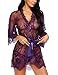 Avidlove Women's V Neck Lace Kimono Robe Babydoll Lingerie Mesh Nightgown Purple