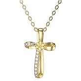 Rikelus 14k Real Gold Cross Necklace for Women Girls,Yellow Gold Cross Pendant Necklace Faith Jewelry Gifts for Birthday Christmas 16+2 inch