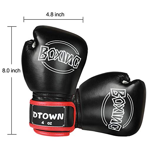 Dtown Boxing Gloves for Kids Age 3 to 7 Years, Sparring Punching Bag Gloves for Boys Girls, 4oz PU Leather (Black)