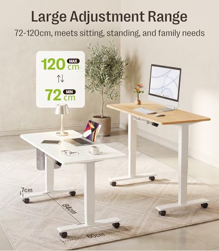 MAIDeSITe Height Adjustable Electric Lift Table, 100 x 60 cm Standing and Sitting Table with Cable Tray, Hook and Storage Pockets, Lift Table with Memory Controller