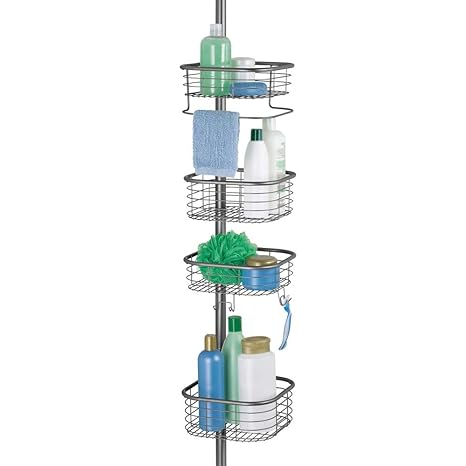 mDesign Duschregal ohne Bohren – praktischer Shower Caddy für die Ecke aus Metall und Kunststoff – ausziehbare Duschablage mi