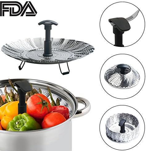 Large Steamer Basket Stainless Steel Vegetable Food Pasta Steamer Folding Collapsible Basket for Various Size Pots(7.1 inches to 11 inches)(Black)
