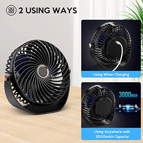 Fashioz Mini Desk Fan, USB Table Fan with 5 Speeds Strong Airflow,Cooling Portable & Ultra-Quiet, Desktop 360°Rotatable Head and Charging for Home Office Bedroom Library Summer Gift (black)