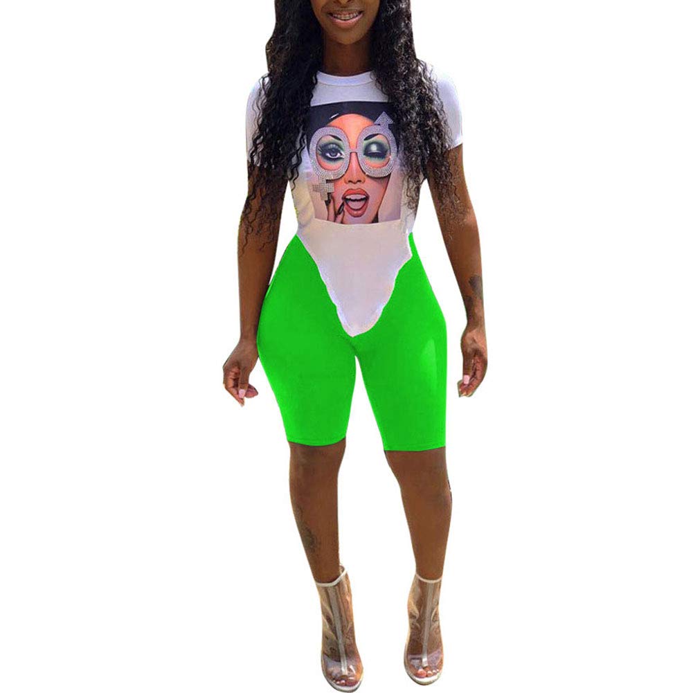 Womens 2 Piece Outfits Short Sleeve Crop Top - Unique Drilling Print Pants Set Green