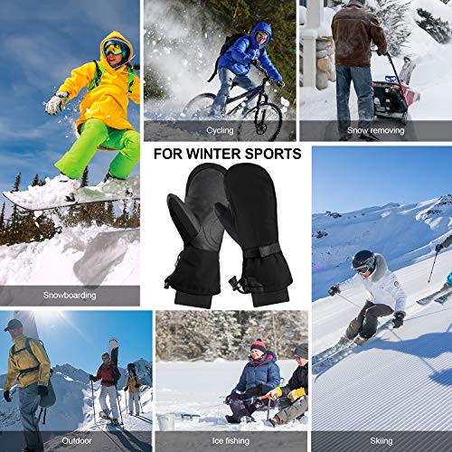 Andake Ski Mittens Gloves Women 90% Down Mittens Cold Weather Waterproof Winter Snow Gloves for Skiing Snowboarding Black L/XL - Thumbnail 6