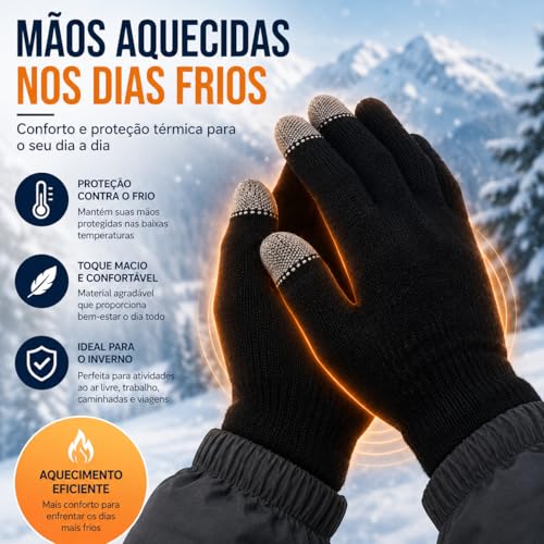 Luva Inverno Touch Screen Frio Mexe Celular Tablet Quentinha