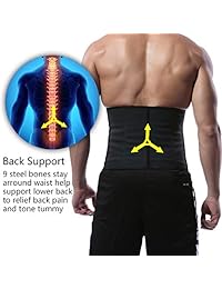 Hanmeimei 100% Latex Men Waist Trainer Belt Workout for Body Weight Loss Fitness Fat Burner Trimmer Band Back Support