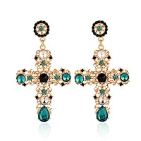 hibyebuying Rhinestone Dangle Earrings, 1 Pair Elegant Cross Boho Women Lady HooP Drop Rhinestone Ear Stud Earring For Women (Sky Blue)