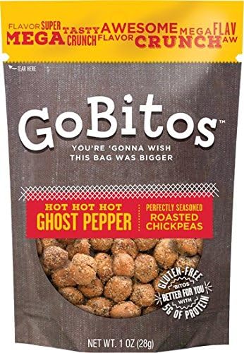 GoBitos Roasted Chickpeas, Hot Ghost Pepper, 1 oz Bags (Pack of 6)