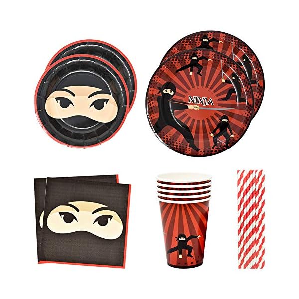 75 Piece Ninja Party Tableware Set, Including Plates,Cups,Napkins,and Paper straws,Ninja Disposable Cutlery Set,for…