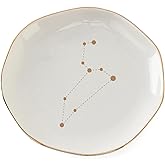 HOME SMILE Zodiac Jewelry Dish,Astrology Gifts for Women Leo,Boho Constellation Ring Trinket Tray,Ceramic White,4