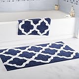 Bedford Home 100% Cotton 2 Piece Trellis Bathroom Mat Set - Navy