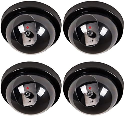 PEARL ACE 4 Pcs Dummy Security CCTV Fake Dome Camera with Blinking red LED Light Indication,for Home or Office Security/Set of 4