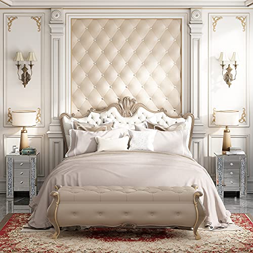 JAXPETY Mirrored 3 Drawer Nightstand with Sparkly Crushed Crystal