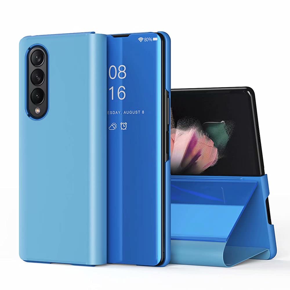 FTRONGRT Case for Samsung Galaxy Z Fold 3，Mirrored Flip Smart Translucent Case, Built-in Bracketfor, Suitable for Samsung Galaxy Z Fold 3 Folding Mobile Phone Case.Blue